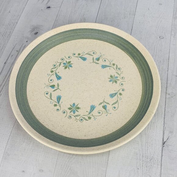 MCM 1960's Canonsburg FLORENCE Beige Speckled Blue Floral Dinner Plates Set 3 - Picture 6 of 9